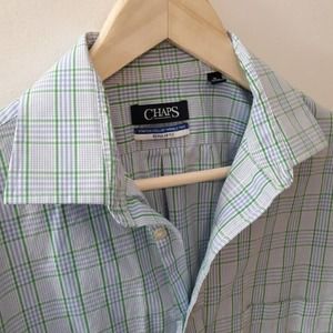 Men's CHAPS Blue Plaid Button Down Shirt Size 16 Neck